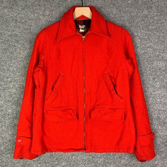 Vintage 1950’s Woolrich Woolen Mills Flannel Lined Wool Red Jacket Women 14 - Picture 1 of 11